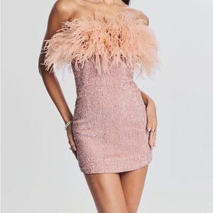 Retrofete Torin Sequin Feather Dress Dusty Peach M